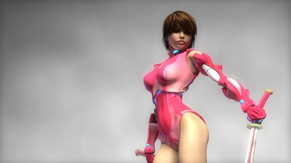 Cyber girl warrior in pink armor — Stock Photo, Image