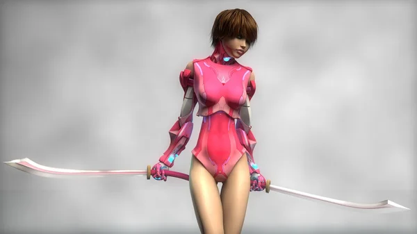 Cyber girl warrior in pink armor — Stock Photo, Image