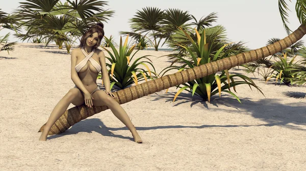 Kobieta siedzi na palmy — Zdjęcie stockowe