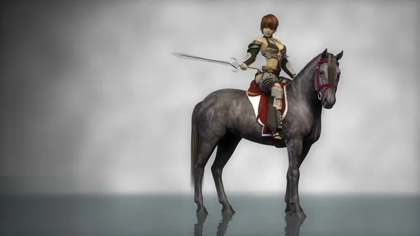 Воїн дівчина на коні — стокове фото
