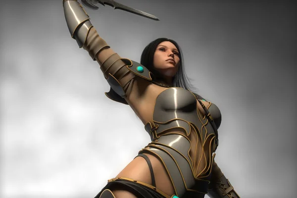 Warrior princess in heavy armor — Stock Photo, Image