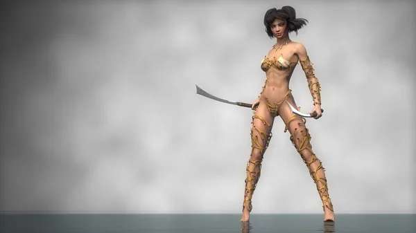 Asiatische Kriegerin Mädchen mit Schwertern — Stockfoto