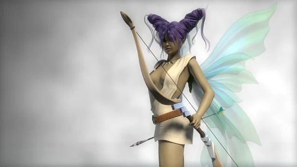 紫の髪の妖精アーチャー — ストック写真