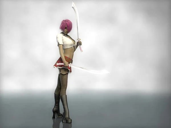 Sexy dívka s meči — Stock fotografie