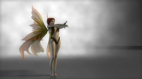 Menina fada com asas verdes Fotografias De Stock Royalty-Free
