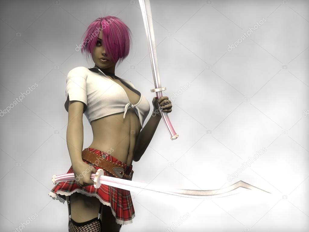 sexy girl with swords