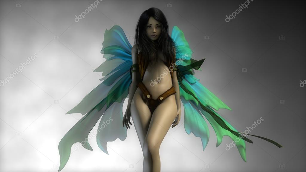 sexy fairy with green wings