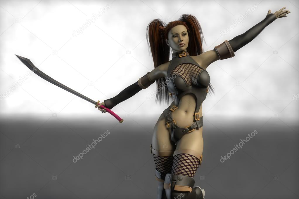 warrior girl holds sword