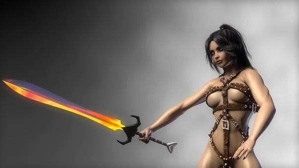 Fantasy warrior girl with sword — Stock Photo, Image