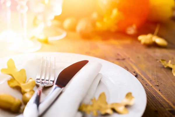 Art thanksgiving background with autumn Pumpkin on the dining ta — Stock Photo, Image