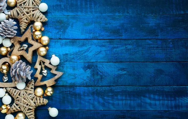 Ornamento Decoração Natural Madeira Natal Amplo Fundo Banner Horizontal Com — Fotografia de Stock