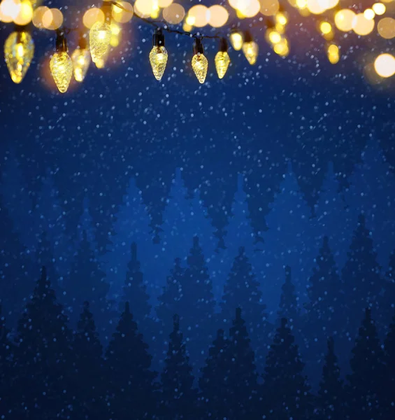 Art Christmas Garland Bokeh Lights Blue Night Background — Stock Photo, Image