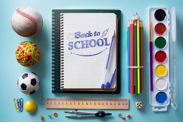 Let Back School Concept School Notebook Various Stationery — Stock Photo, Image