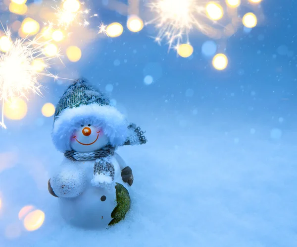 Art Christmas night - background with  snowman in the snow — Stock Photo, Image