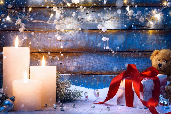 アート クリスマス クリスマス ライトとギフト b とお祭りの背景 — ストック写真
