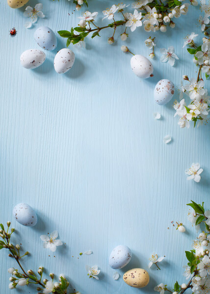 Easter eggs on wooden background 