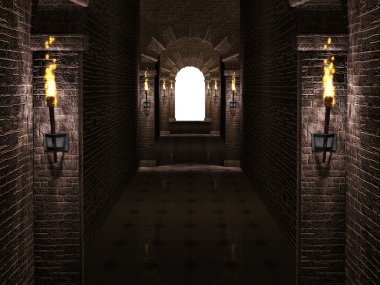 Koridor 3d çizim kemerler