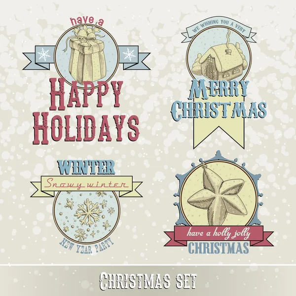 Conjunto de emblemas e desenhos de Natal —  Vetores de Stock