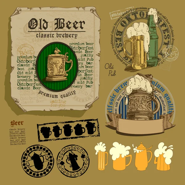 Set of beer elements — Stock Vector
