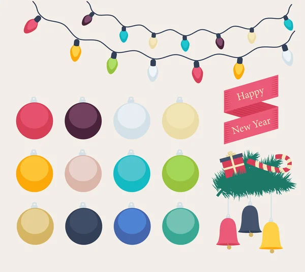 Set van kleurrijke Nieuwjaar pictogrammen — Stockvector