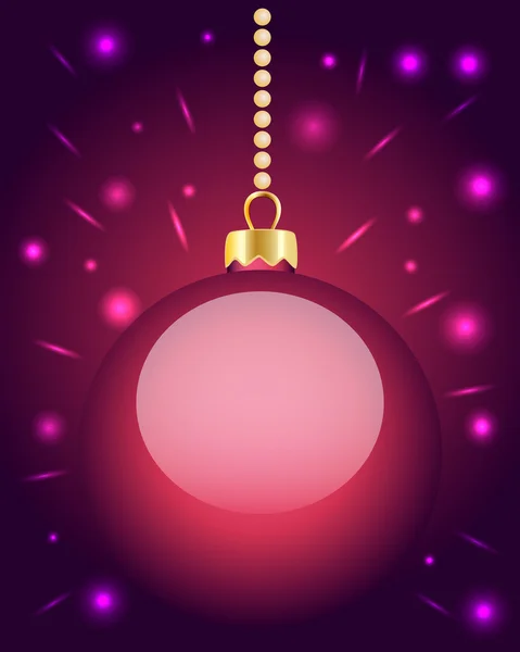 Glowing pink Christmas bauble hanging on beads — Stock Vector