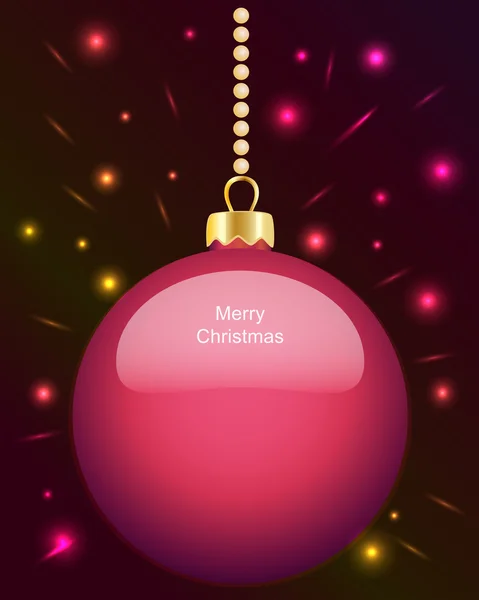 Glowing pink Christmas bauble hanging on beads — Stock Vector