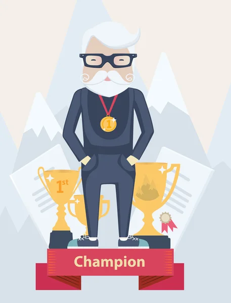 Vieil homme champion de sport — Image vectorielle