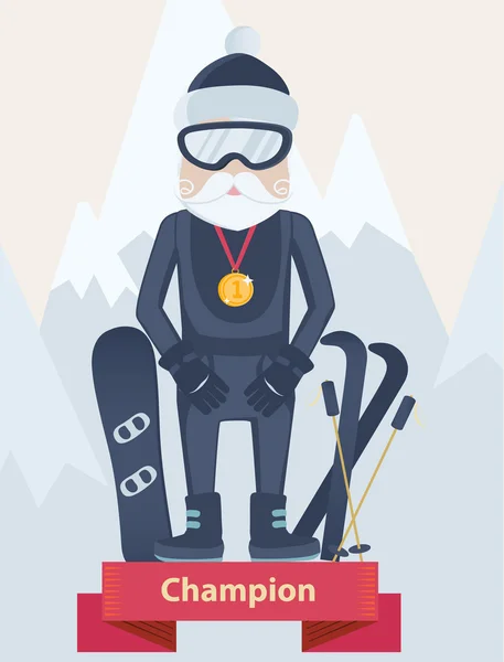 Senior homme concept champion de sports d'hiver — Image vectorielle