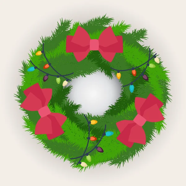 Christmas wreath decorated with red bows — Stock Vector