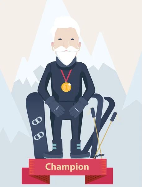 Ανώτερος άνθρωπος χειμερινά σπορ πρωταθλητής έννοια — Διανυσματικό Αρχείο