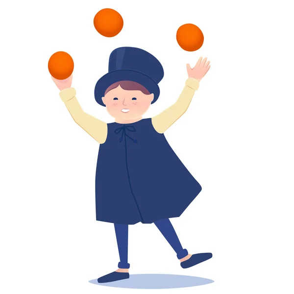 Cartooned gelukkig Juggler Boy — Stockvector