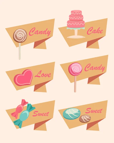 Set van pictogrammen voor Sweet, Candy, Cake en liefde — Stockvector