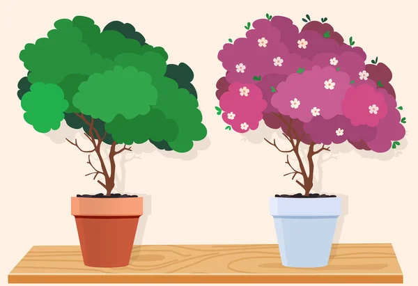 Ein grüner Baum und ein rosa blühender Baum — Stockvektor