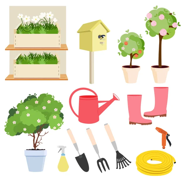 Conjunto de jardinagem primavera —  Vetores de Stock