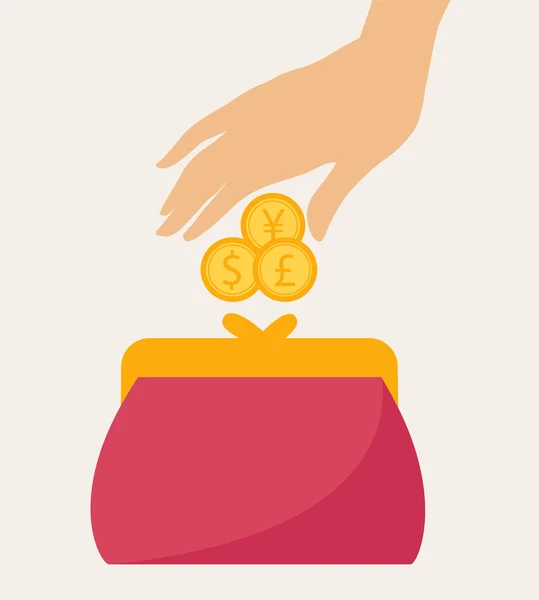 Hand Putting Some Coins on a Purse — Stock Vector