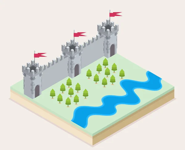 Isometric view of a medieval castle — Stock Vector