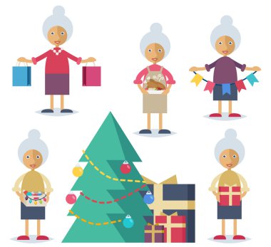 Yaşlı bir kadın Noel için hazırlanıyor