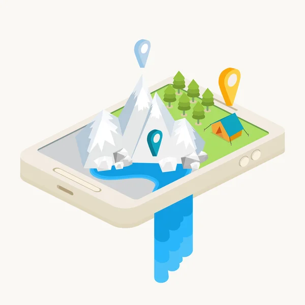 Une carte mobile avec navigation GPS — Image vectorielle