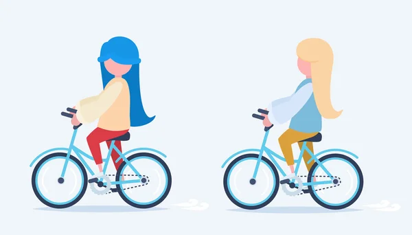 Две девушки катаются на велосипеде — стоковый вектор