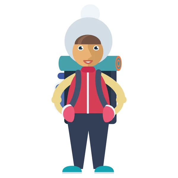 A girl equipped for winter camping — Stock Vector
