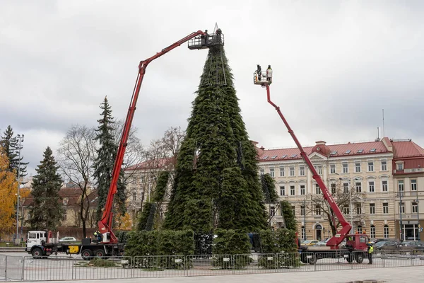 Vilnius Litouwen November 2020 Belangrijkste Voorbereidingen Voor Kerstboom Stad Zijn — Stockfoto