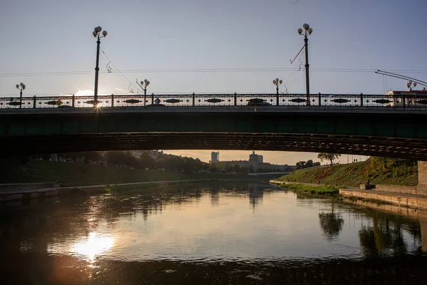 Vilnius Lituania Septiembre 2020 Vista Del Puente Verde Del Río — Foto de Stock