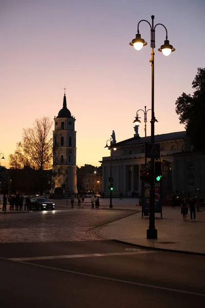 リトアニアのヴィリニュス 2019年7月30日 夕暮れ時のヴィリニュス大聖堂と鐘楼 — ストック写真