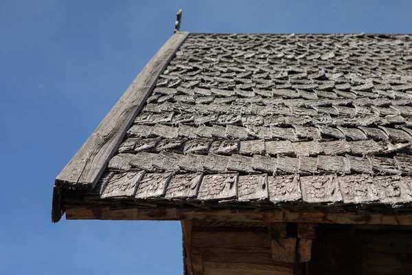 Ett Klapperstak Litauen Byn Zalgiris Traditionell Takläggning Antika Hus — Stockfoto