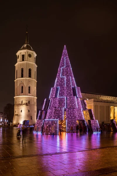 Vilnius Lituania Dicembre 2020 Vista Notturna Del Principale Albero Natale — Foto Stock