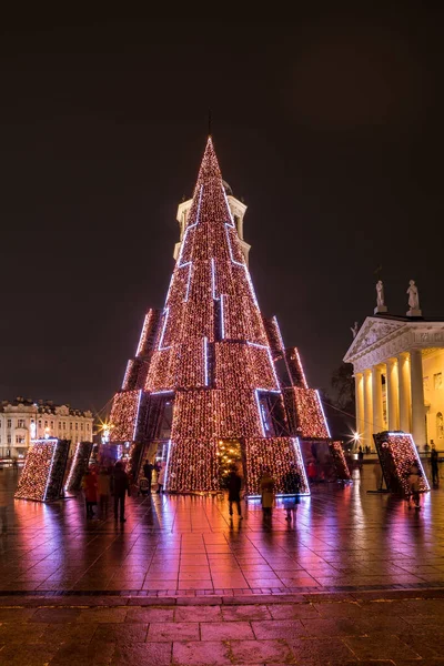 Vilnius Litauen Dezember 2020 Nachtansicht Des Wichtigsten Weihnachtsbaums Von Vilnius — Stockfoto