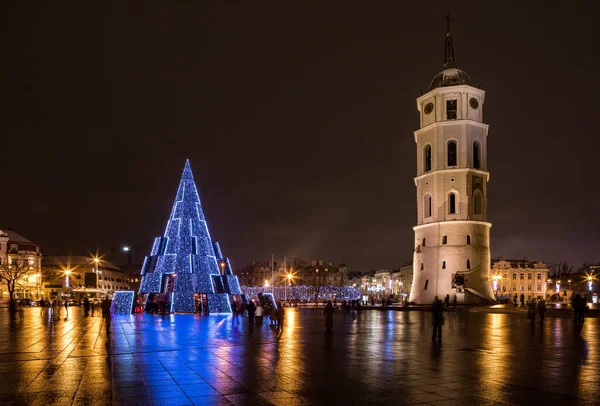 Vilnius Litouwen December 2020 Nachtzicht Belangrijkste Kerstboom Van Vilnius Hoofdstad — Stockfoto