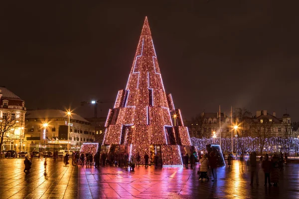 Vilnius Lituânia Dezembro 2020 Vista Noturna Principal Árvore Natal Vilnius — Fotografia de Stock