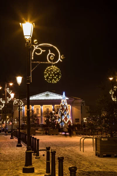Vilna Lituania Diciembre 2020 Vista Nocturna Del Árbol Navidad Adornado — Foto de Stock