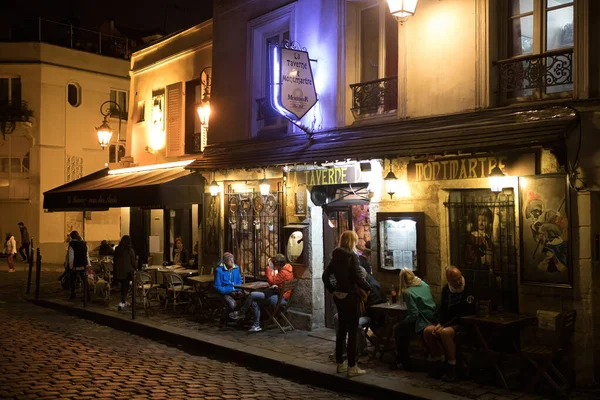 Paris France October 2017 Night View Restaurant Taverne Montmartre Bohemian — Stock Photo, Image